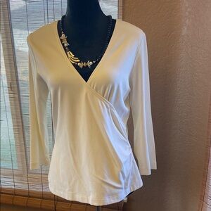 White Wrap Blouse with Three Quarter Sleeves